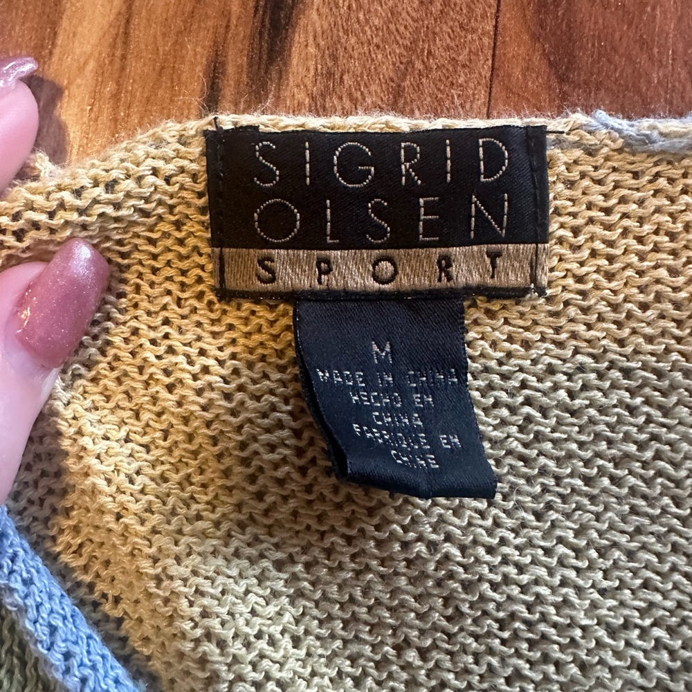 Vintage Sigrid Olsen Sport Cardigan Sweater Medium Floral Patchwork Cottagecore - Picture 4 of 9